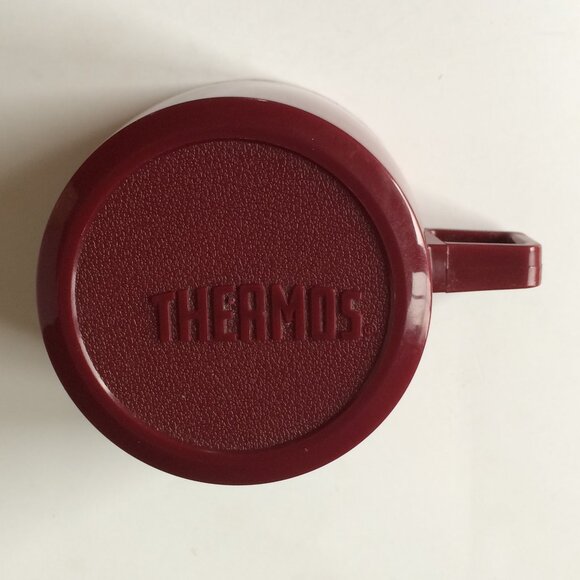 VTG Tim Hortons Thermos Cream Maroon Red Cup 13.5 " Tall Logo Print 32 oz - Picture 5 of 11